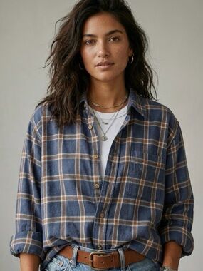 Sears Roebuck Vintage Flannel Shirt Mens XL Blue Plaid Workwear‎ 90s